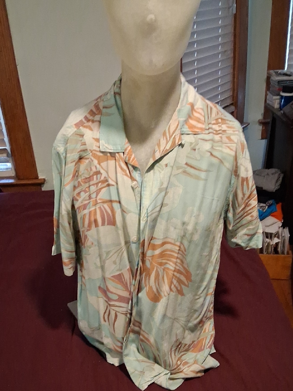 Sun + Stone Mint Green & Tan Tropical Shirt